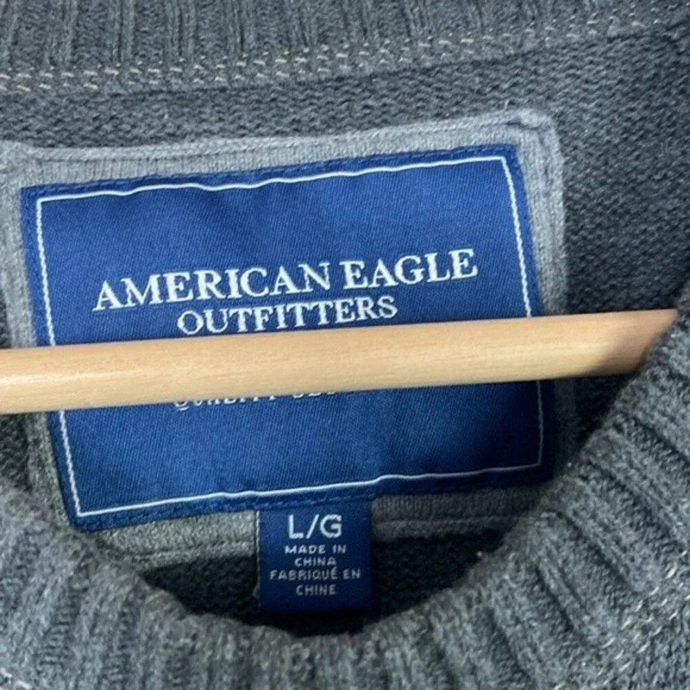 American eagle mens crewneck grey long sleeve knit sweater 90s size large